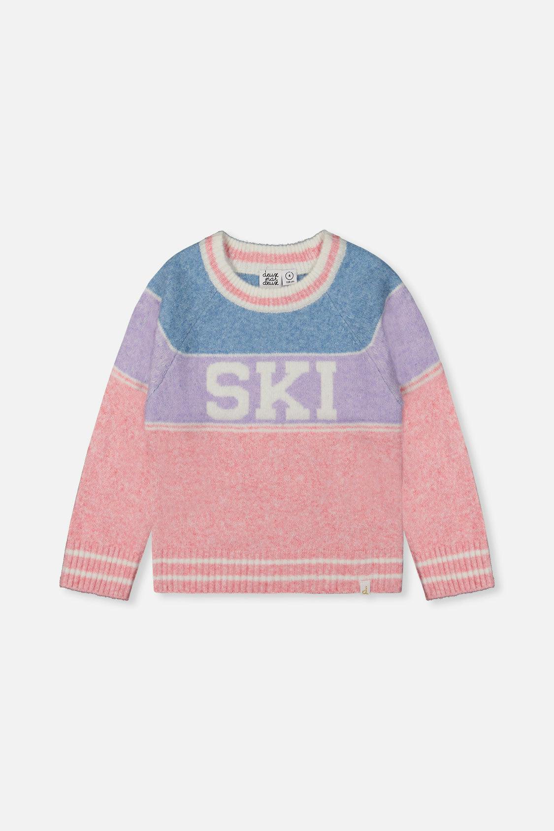 Sweater With Ski Jacquard Light Blue And Light Pink
