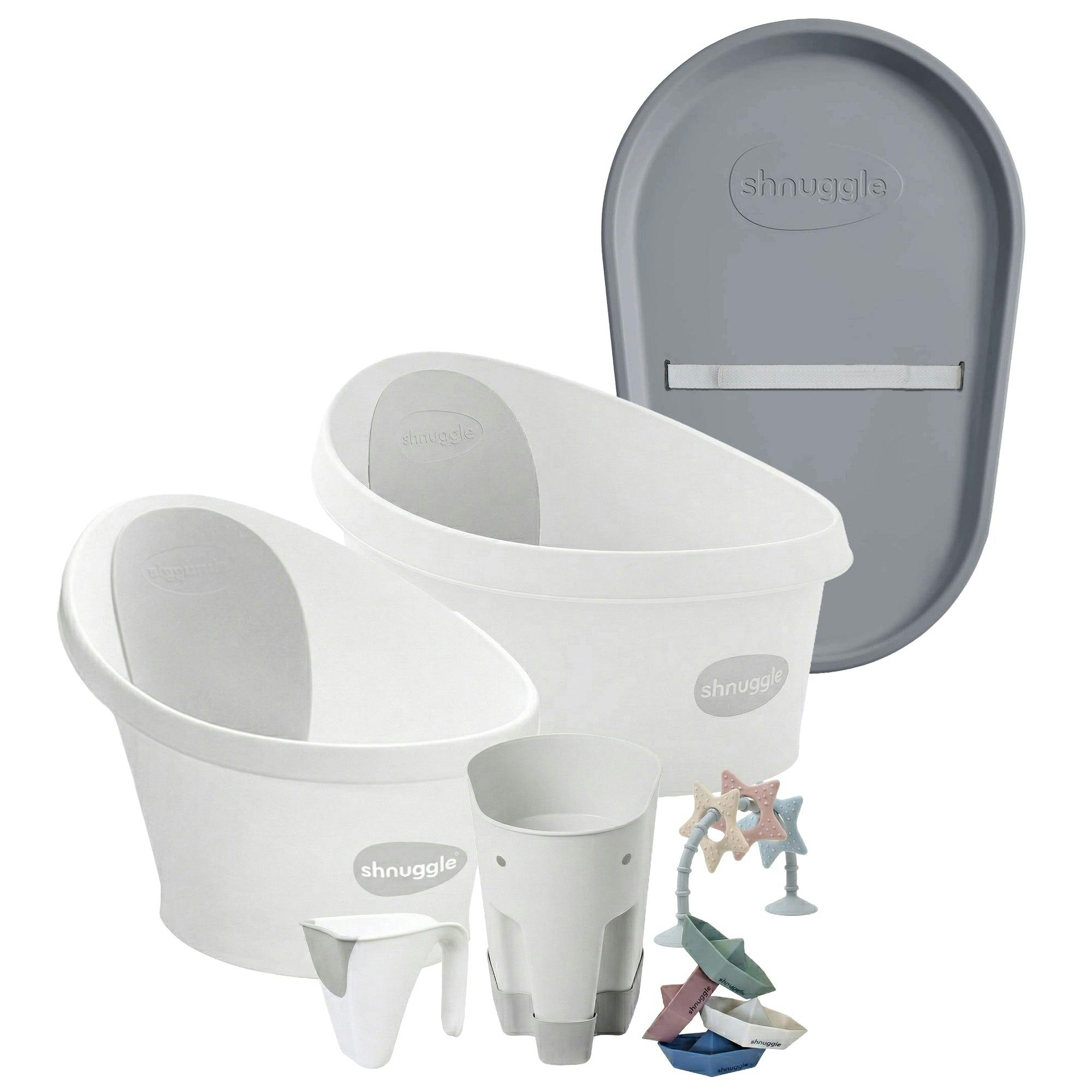 Shnuggle Growing Family Bath Time Bundle: Baby & Toddler Bath + Changing Mat Bundle - 7-Piece Set for Bath & Diaper Time