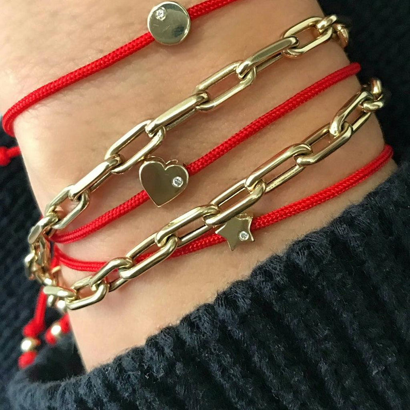 14k Gold Heart with Diamond Fortune Bracelet