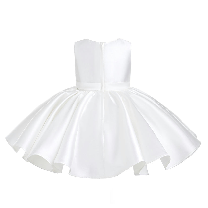 Ivory Sabina Satin Flared Dress with Side Bow