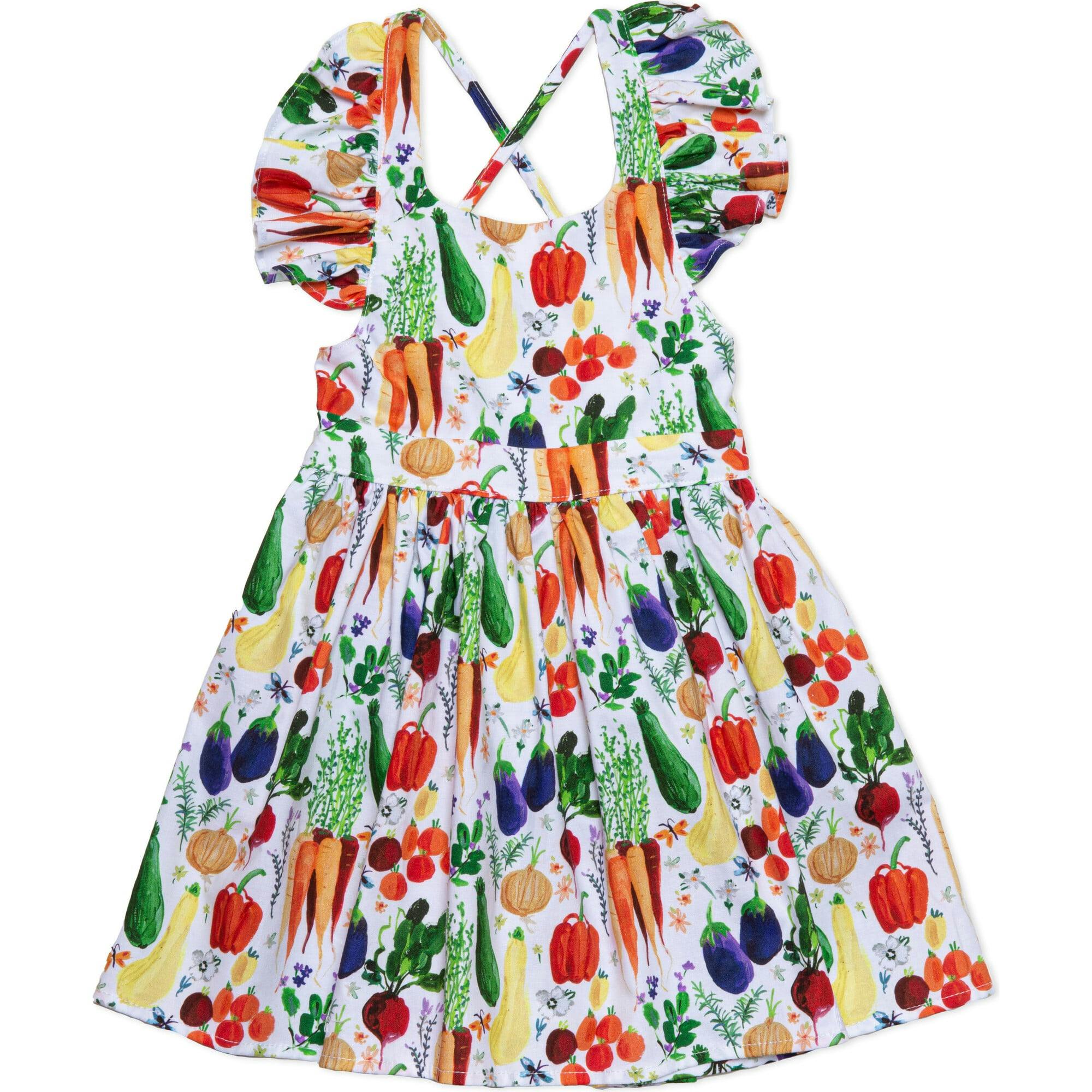 Ruffle Sleeve Dress in Veggies