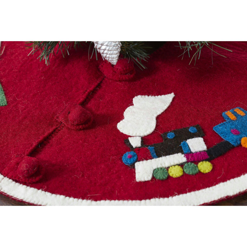 Handmade Toy Train Red Christmas Tree Skirt Felt 26"/60"
