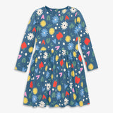 Kids long sleeve perfect pocket dress in rainbow garden party
