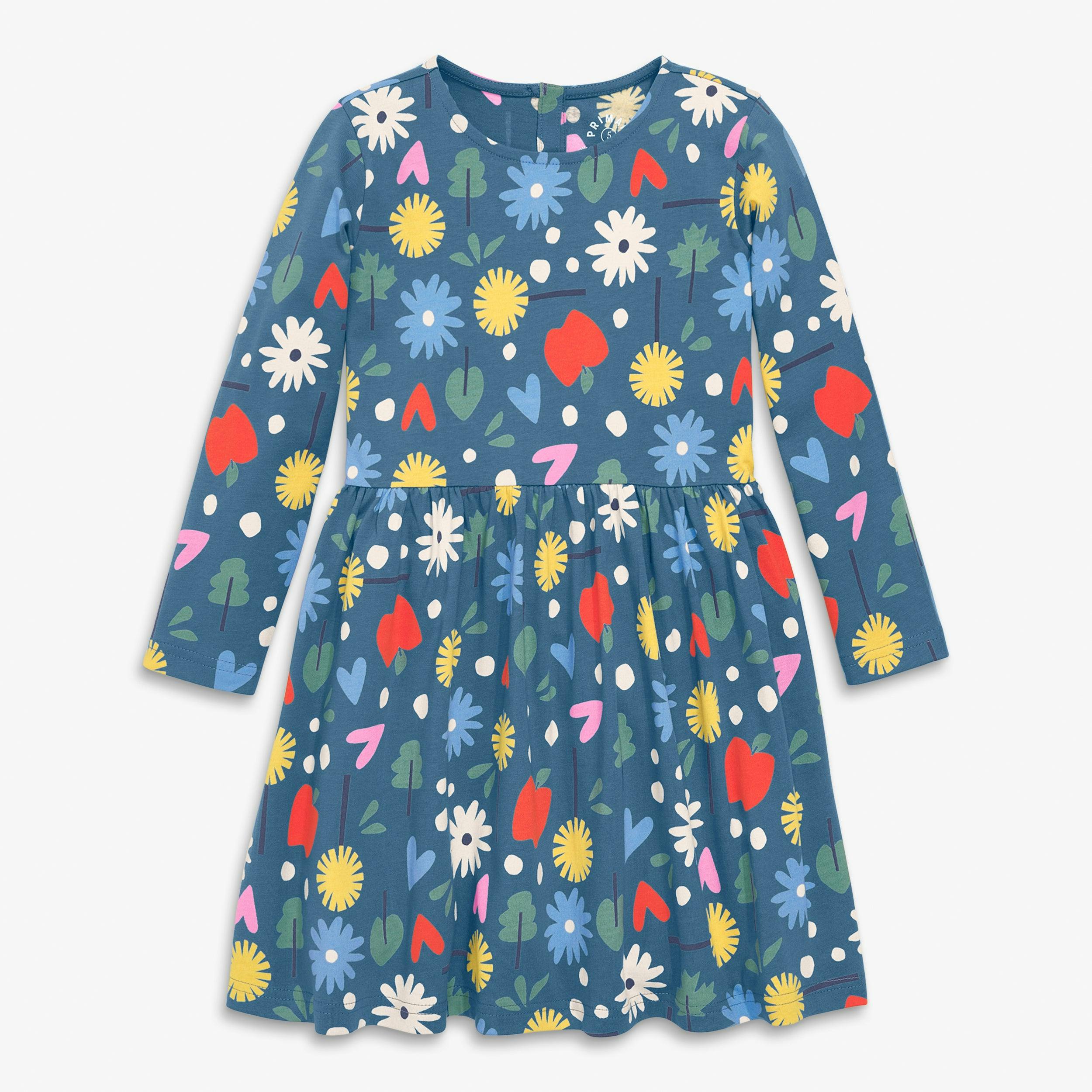 Kids long sleeve perfect pocket dress in rainbow garden party