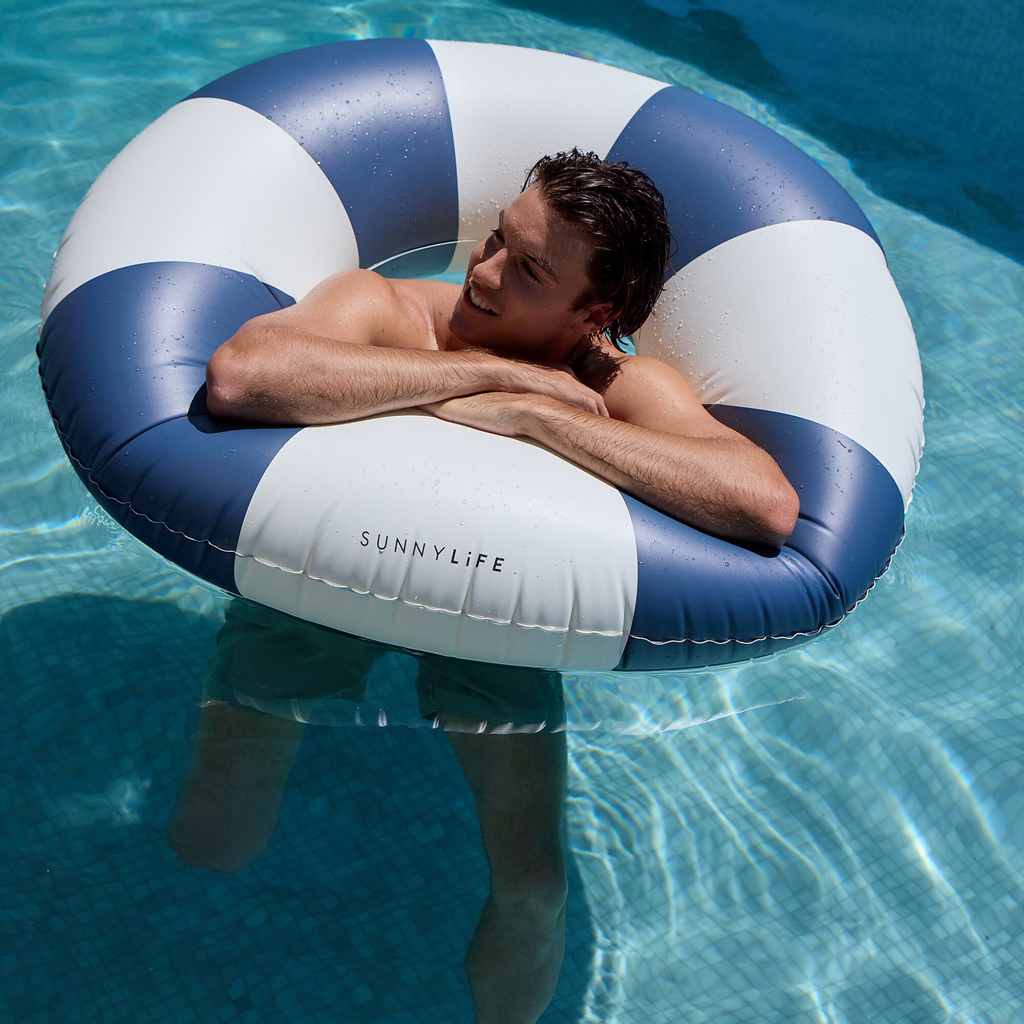 Tube Pool Ring: Navy Stripe