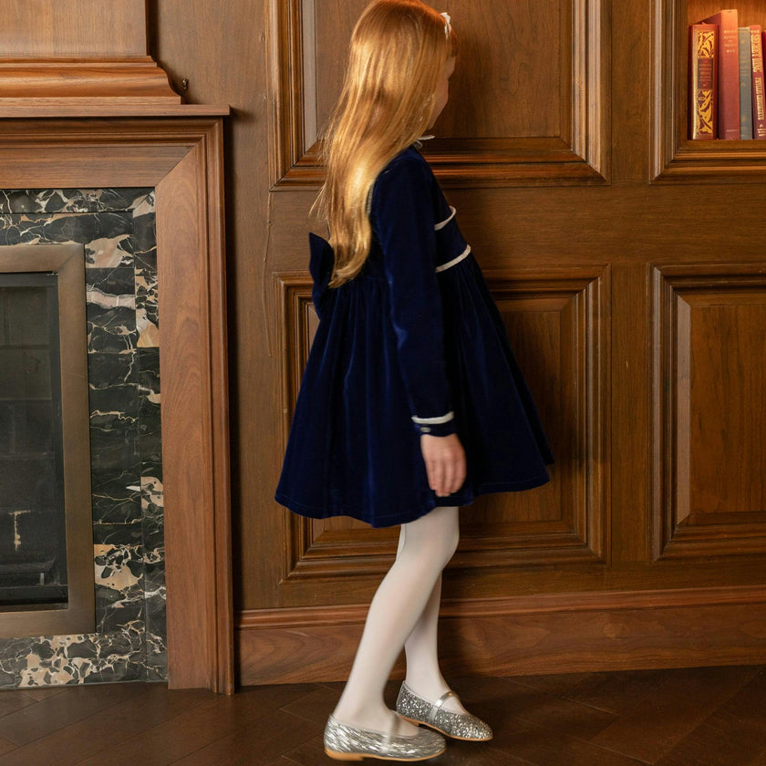 Long Sleeve Grace Dress in Midnight Blue Velvet