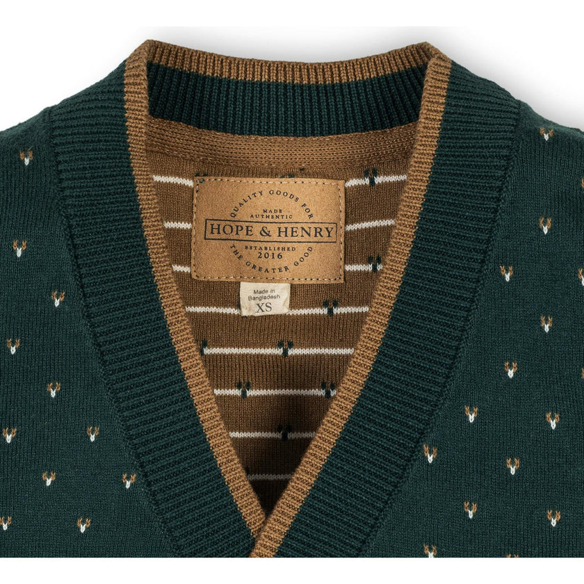 Organic Long Sleeve Tipped Cardigan Sweater, Green