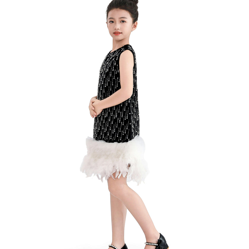 Black & White Feathered Glam Dress