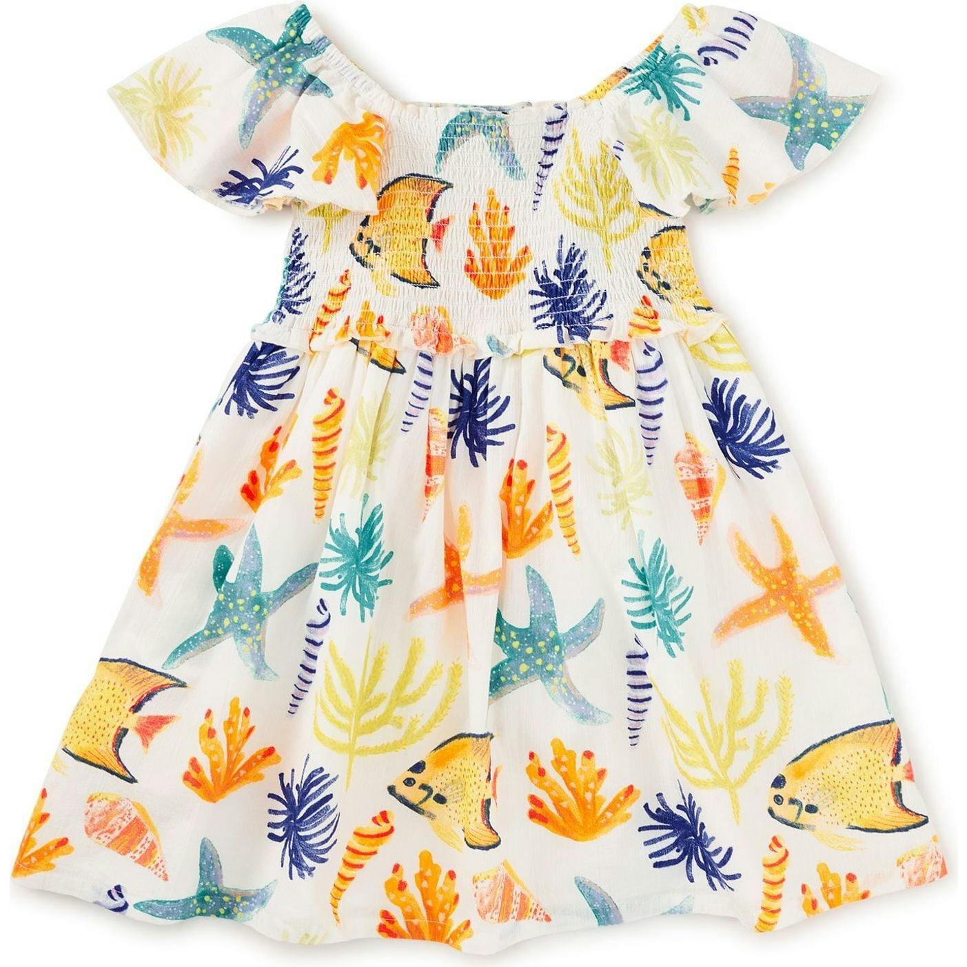 Flutter Sleeve Smocked Dress, Multi