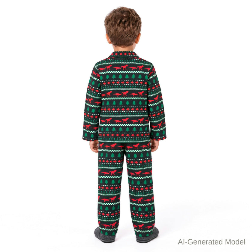 Boys Buttondown Pajama Set | Holiday Dinos