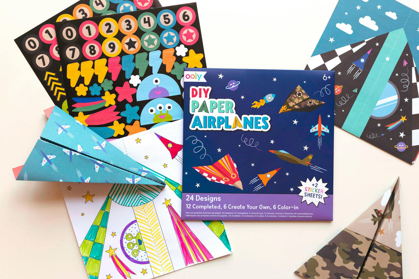 DIY Paper Airplanes Activity Kit - 24 Designs - 2 Sticker Sheets
