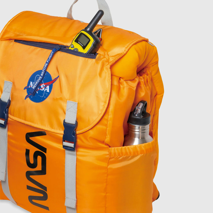 Sleep-N-Pack™ – Big Kid Size | NASA Official Logo & Patches | 2-in-1 Backpack & Sleeping Bag with Cozy Fleece Liner - ORANGE