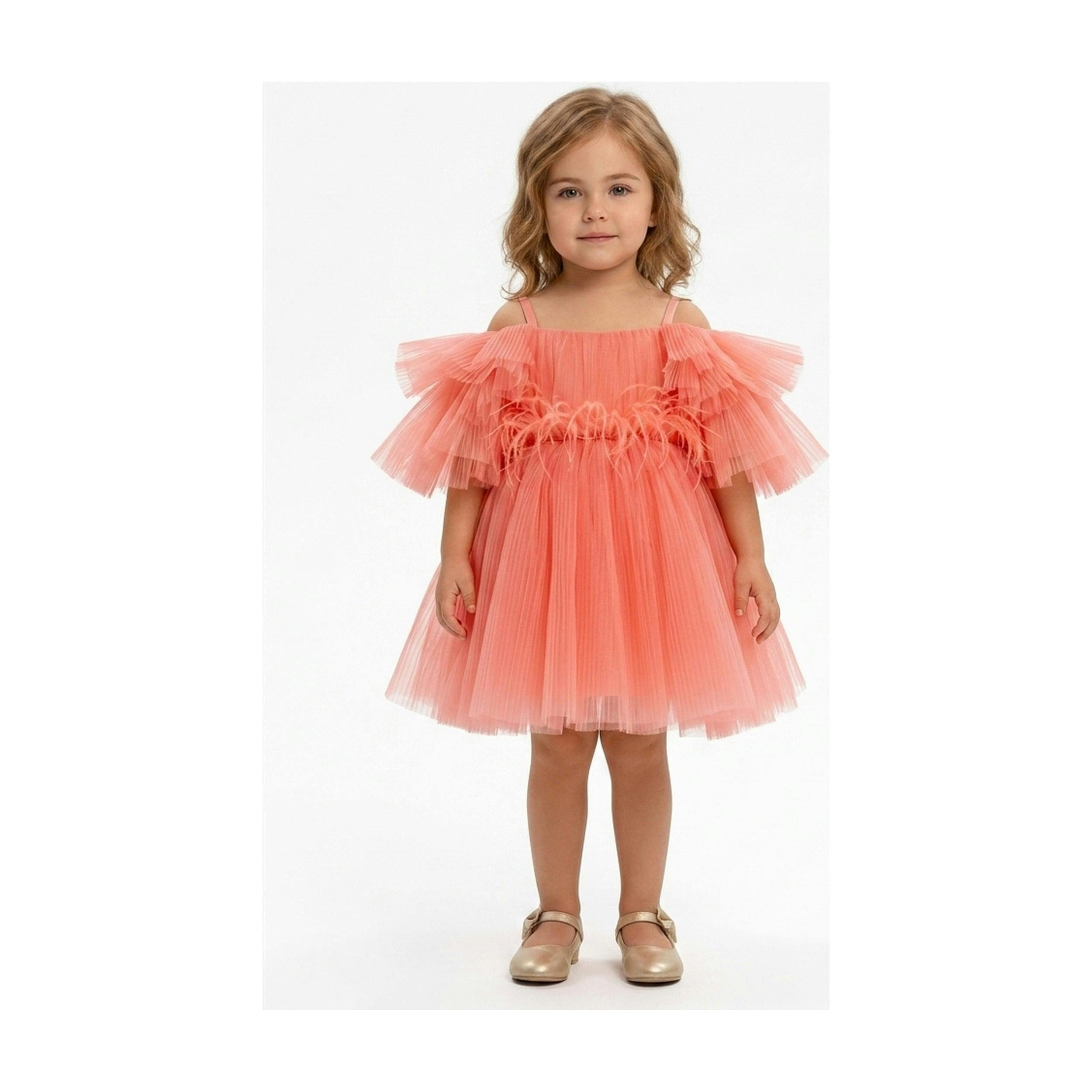 Blush Feather Fairy Tulle Flower Girl Dress