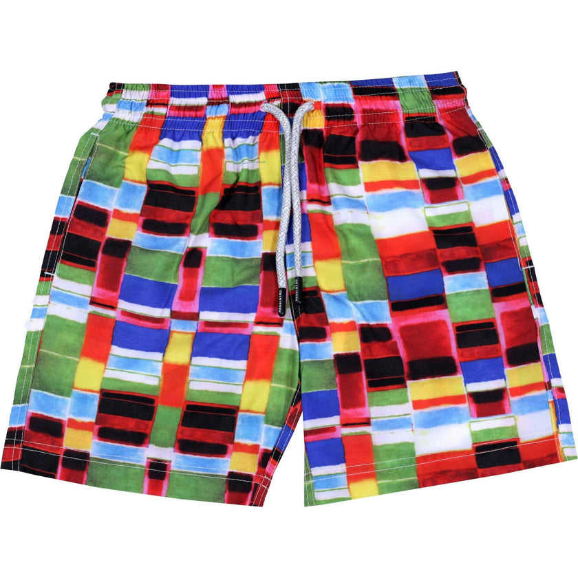 Kids' Colorful Checker Pattern Quick-Dry Swim Trunks