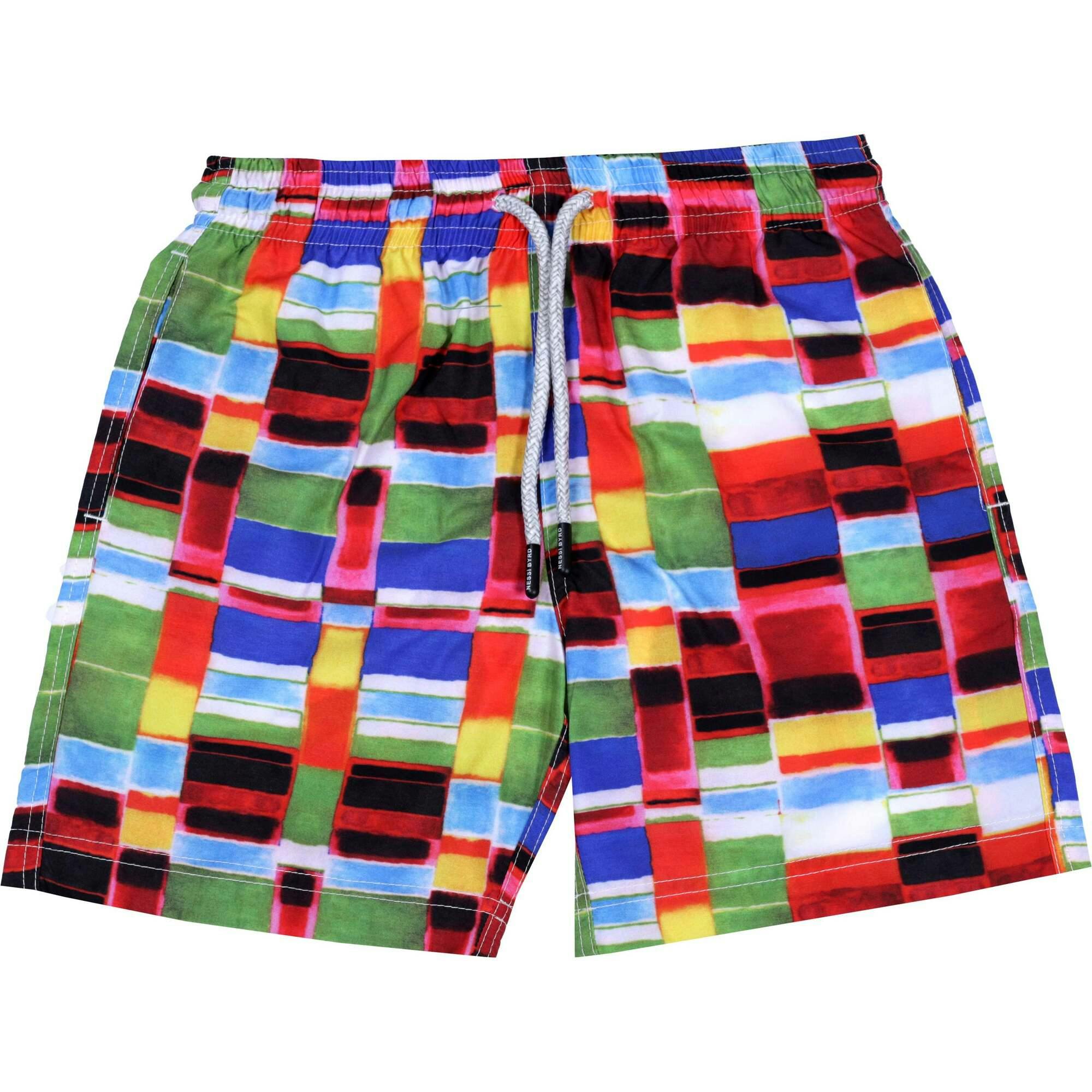 Kids' Colorful Checker Pattern Quick-Dry Swim Trunks