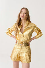 Frida Metallic&nbsp;Linen Shorts - Gold