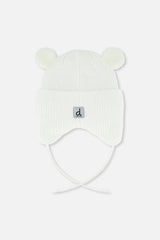 Baby Winter Knit Hat With Ear Flaps And Ears Off-White