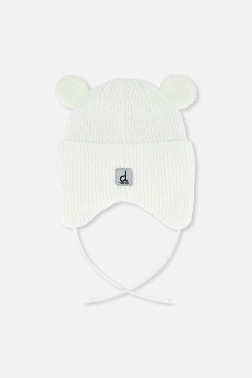 Baby Winter Knit Hat With Ear Flaps And Ears Off-White