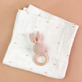 Bow Swaddle and Teether Set, Pink Bunny