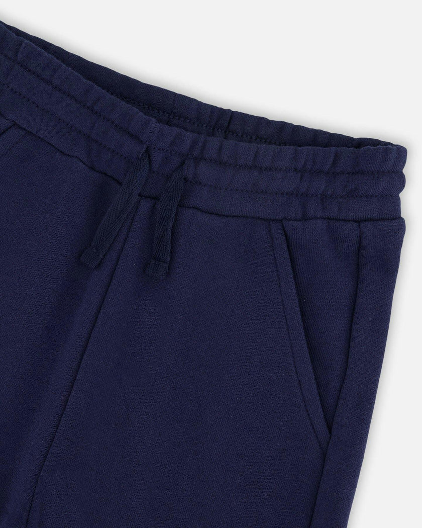 French Terry Sweatpants With Cargo Pocket Dark Blue
