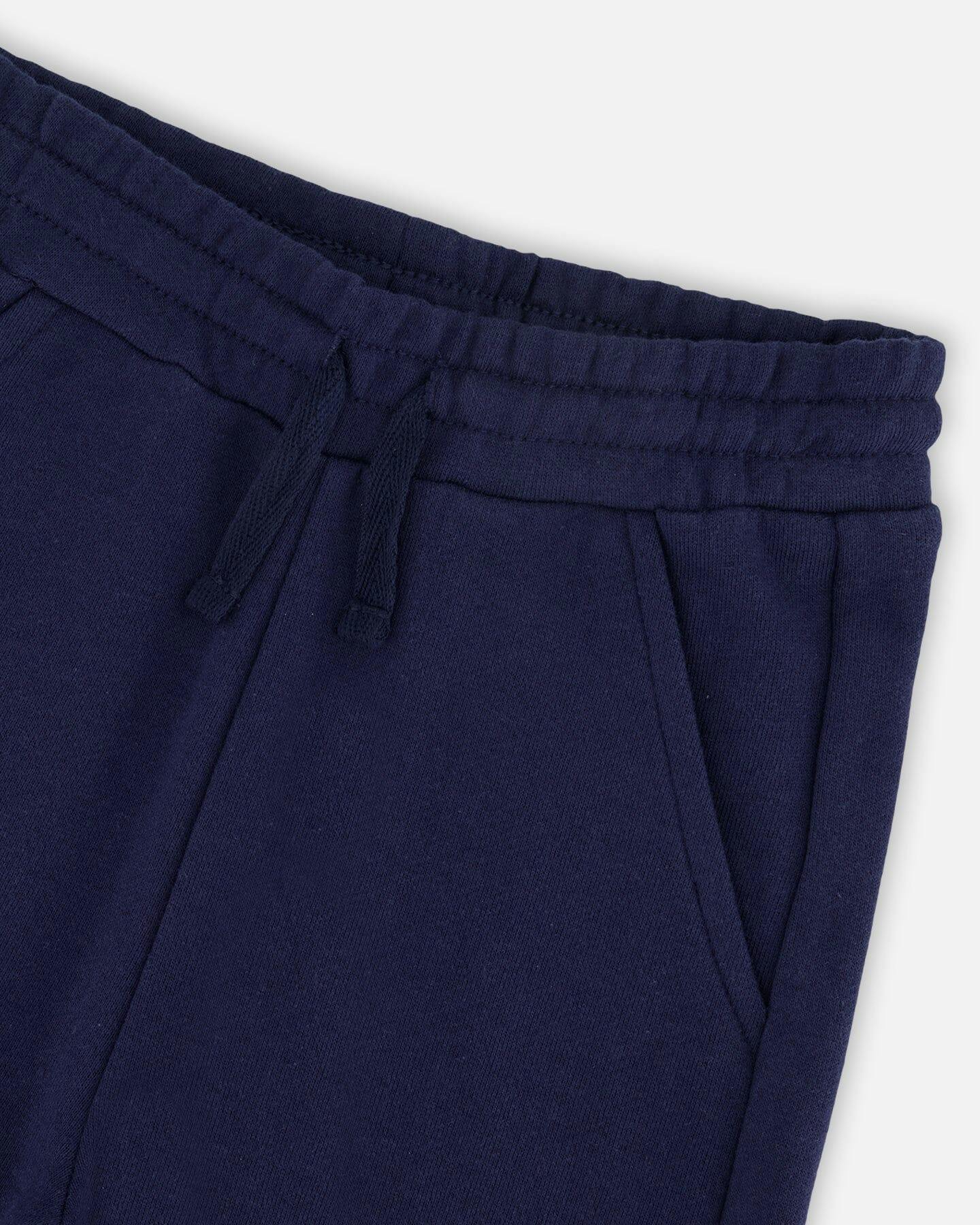 French Terry Sweatpants With Cargo Pocket Dark Blue