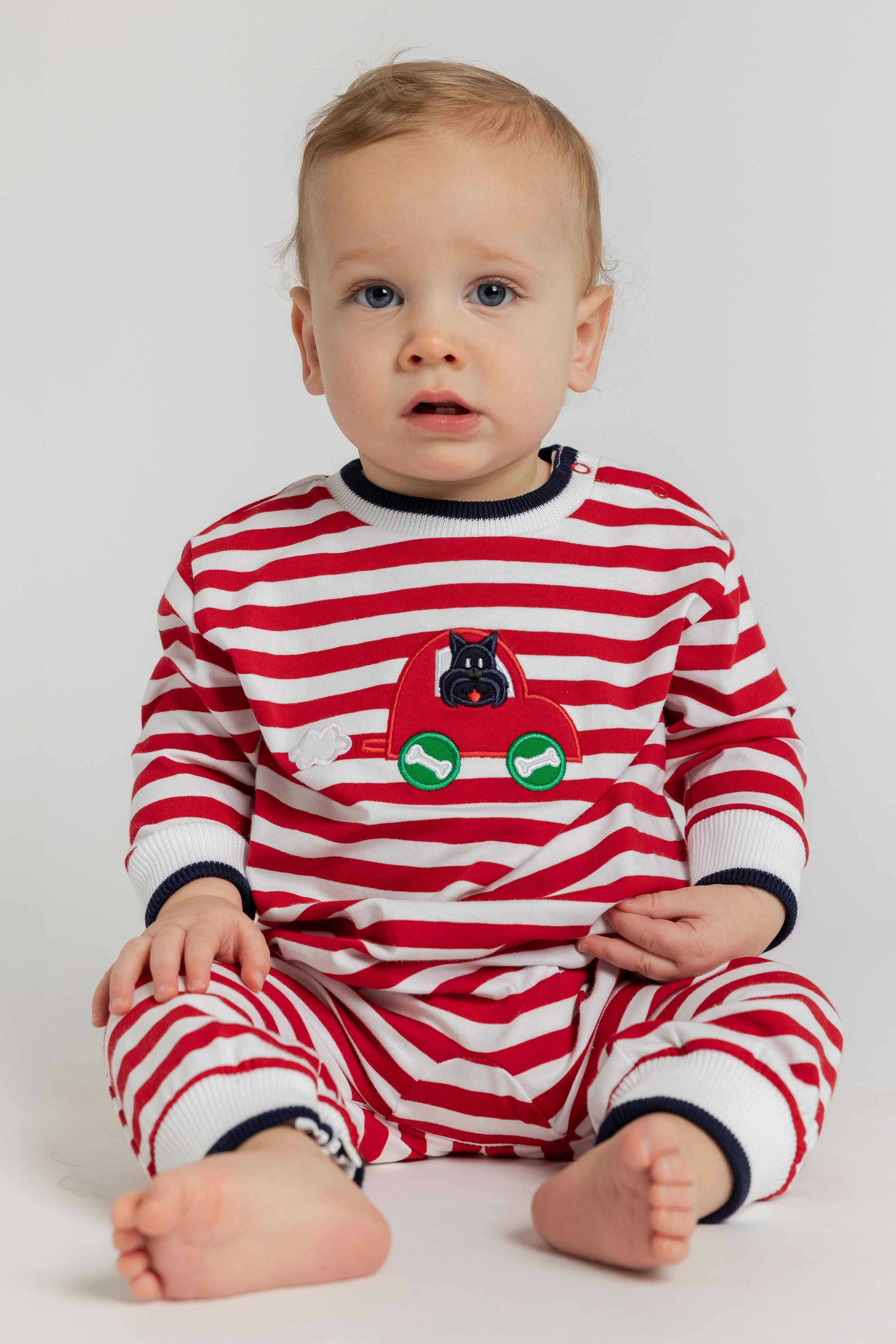 Stripe Knit Longall with Scotty Dog In Car