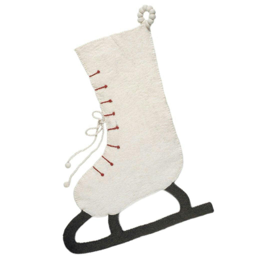 Ice Skate Hand Felted Wool Cream Christmas Stocking Skate