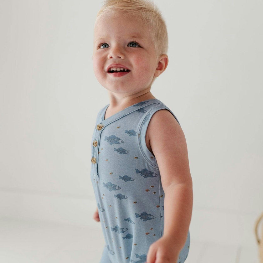 Baby Boy Sleeveless Romper in Construction
