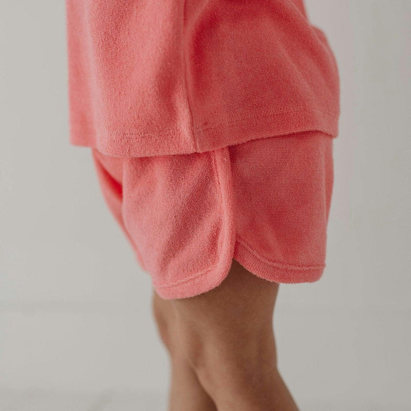 Girls Short Sleeve Cotton Terry Set in Strawberry Ice