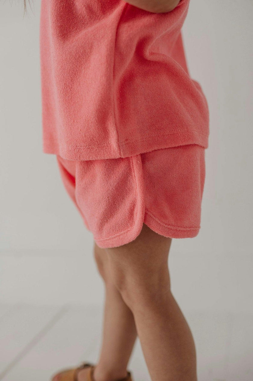 Girls Short Sleeve Cotton Terry Set in Strawberry Ice