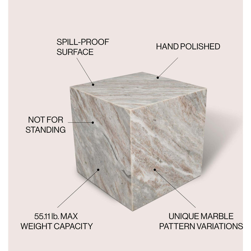 Felix 15" Contemporary Natural Marble Handmade Cube End Table