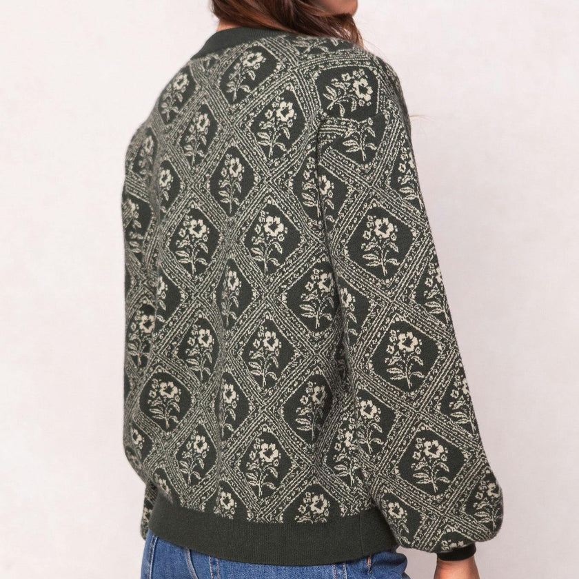 Vivienne Sweater in Emerald Lattice Bloom