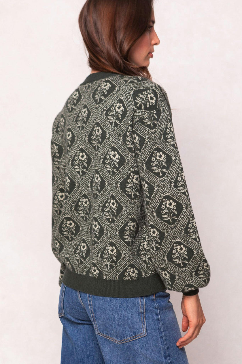 Vivienne Sweater in Emerald Lattice Bloom