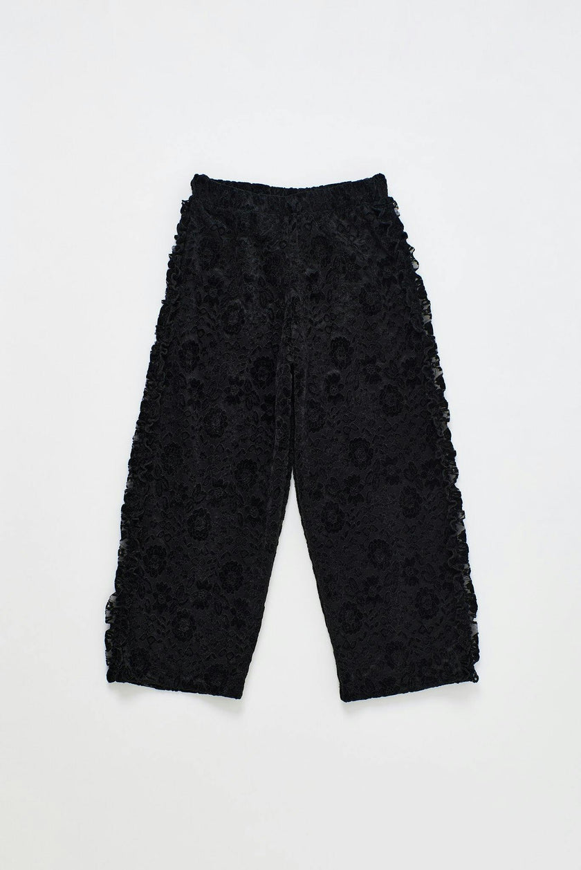 LACE FLOWERS PANTS BLACK
