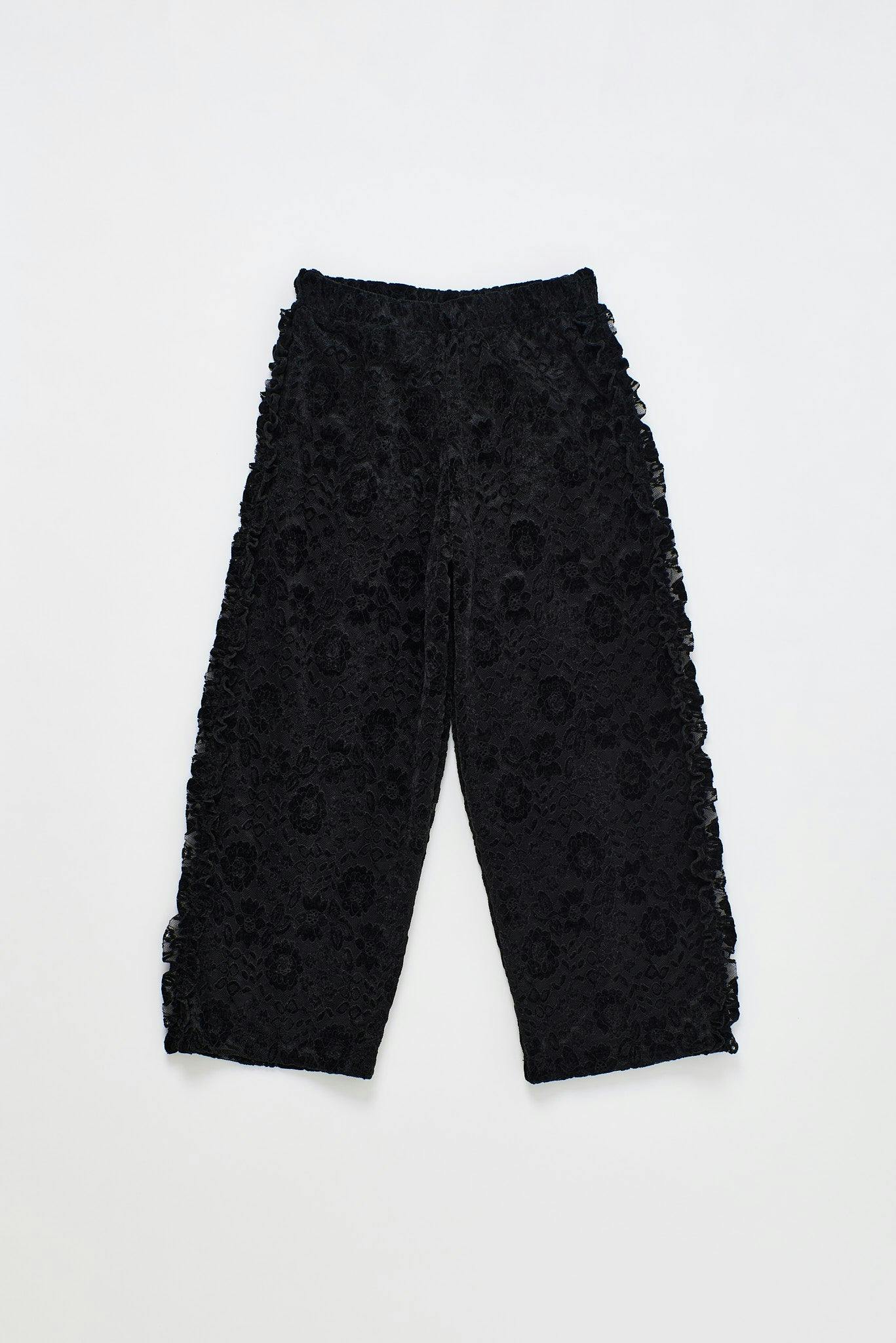 LACE FLOWERS PANTS BLACK