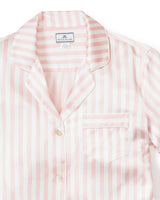 Women's Silk Pajama Short Set in Pink Stripe