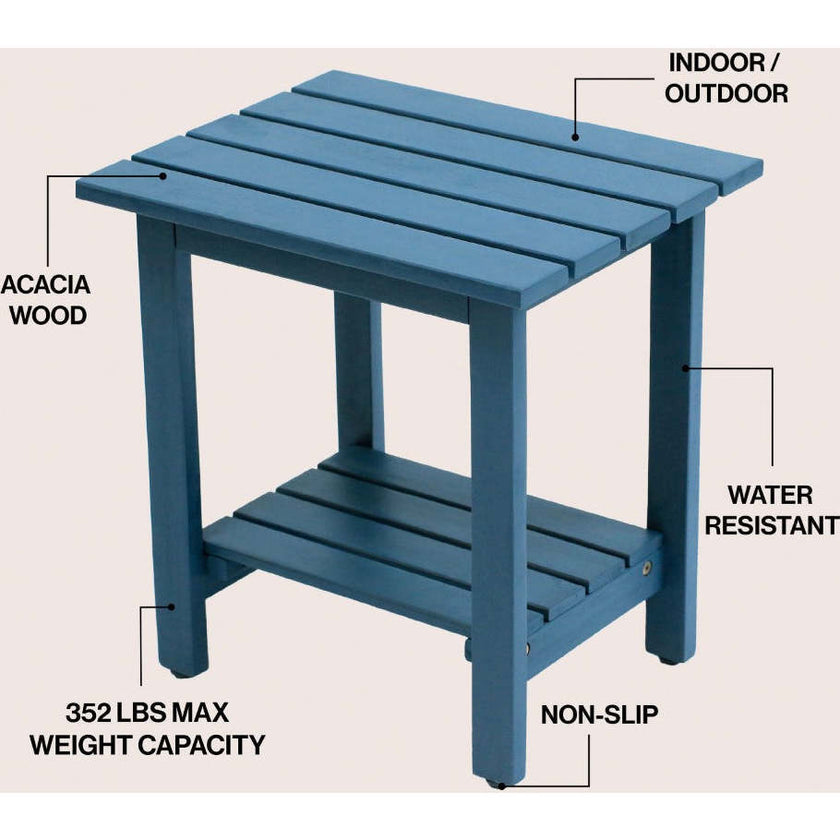 Kellie 16.1" Cottage Classic Slatted Solid Acacia Wood Indoor/Outdoor Side Table with Shelf