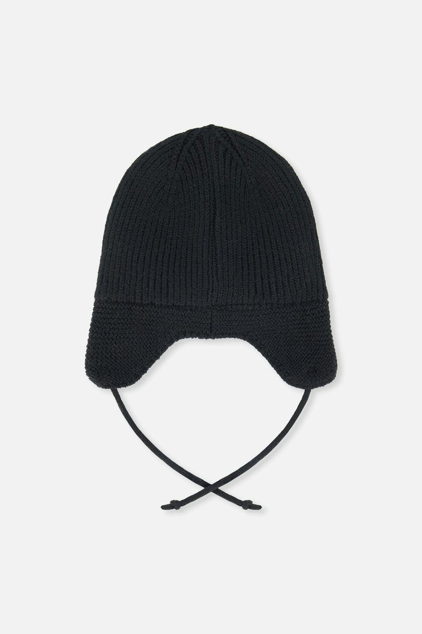Baby Winter Knit Hat With Ear Flaps And Strings Noir