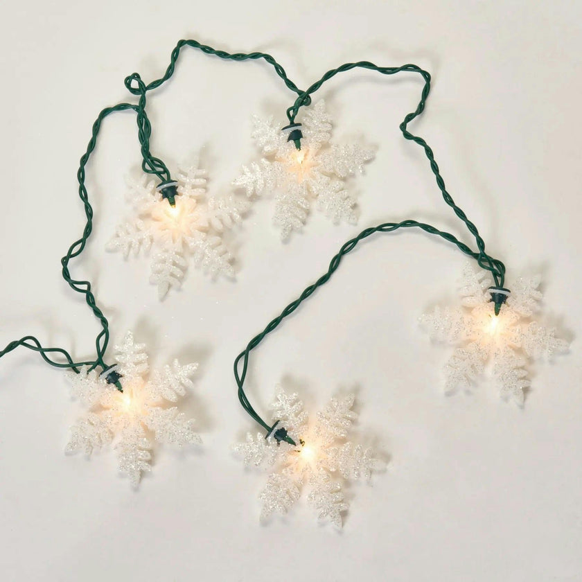 White Glitter Snowflake Cutout 10 String Christmas Party Light Strand Set