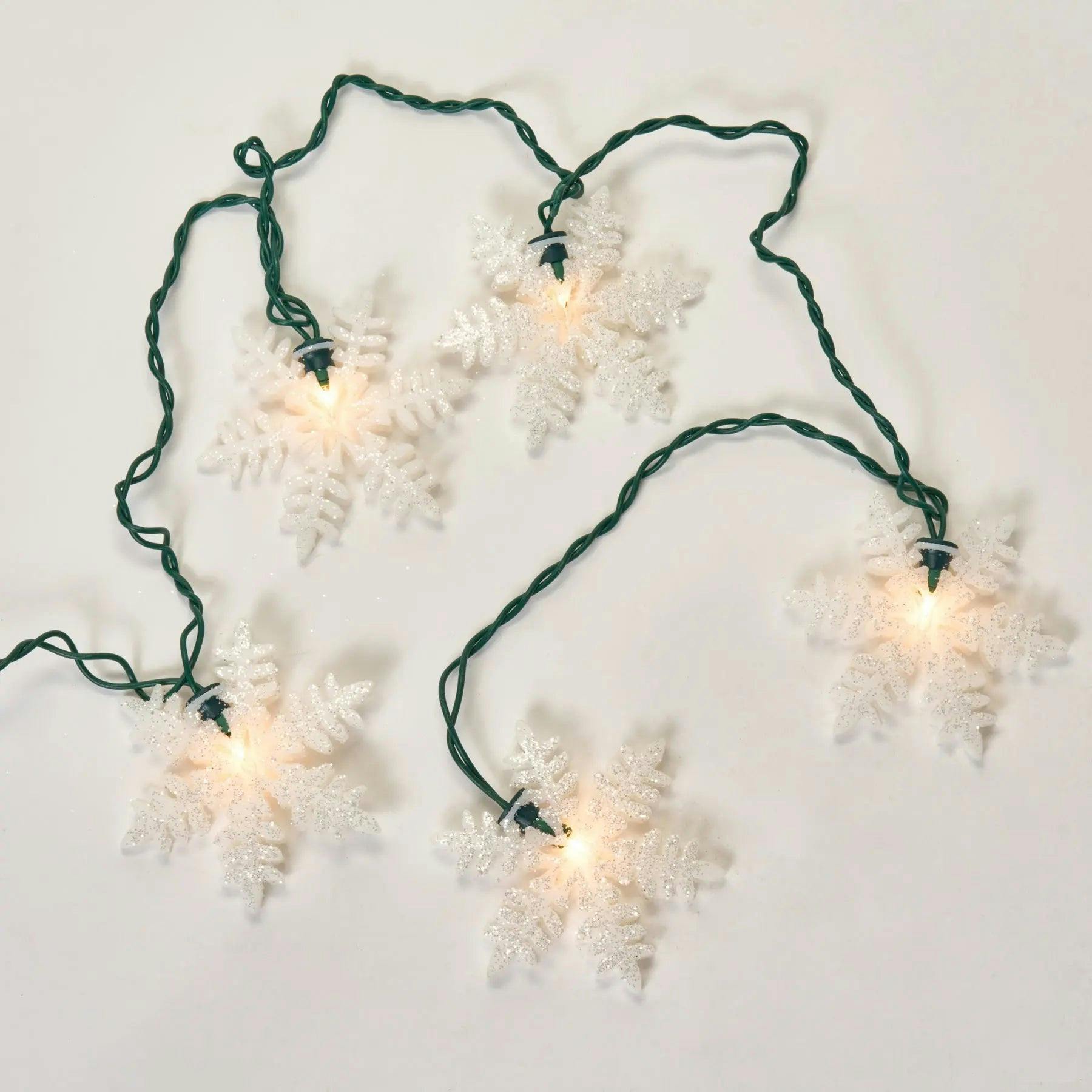White Glitter Snowflake Cutout 10 String Christmas Party Light Strand Set