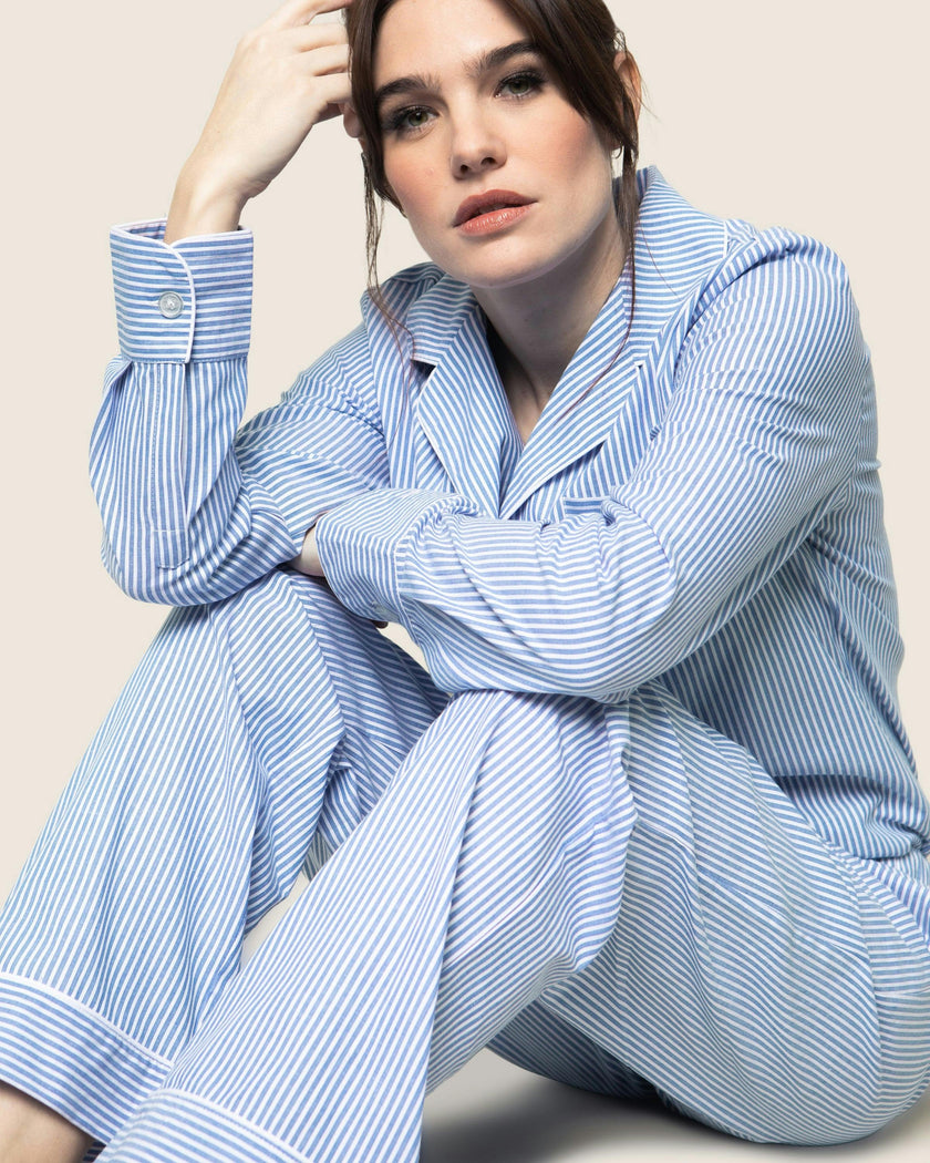 Women's Twill Pajama Set in French Blue Heritage Stripe