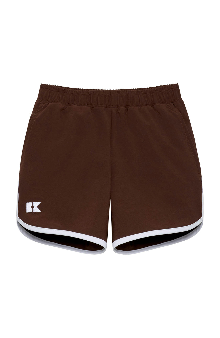 brown retro super short with white piping