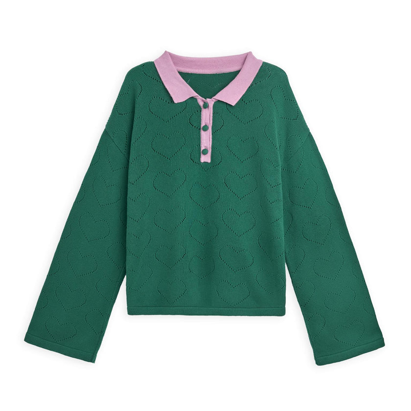 women's cotton sweater - emerald hearts