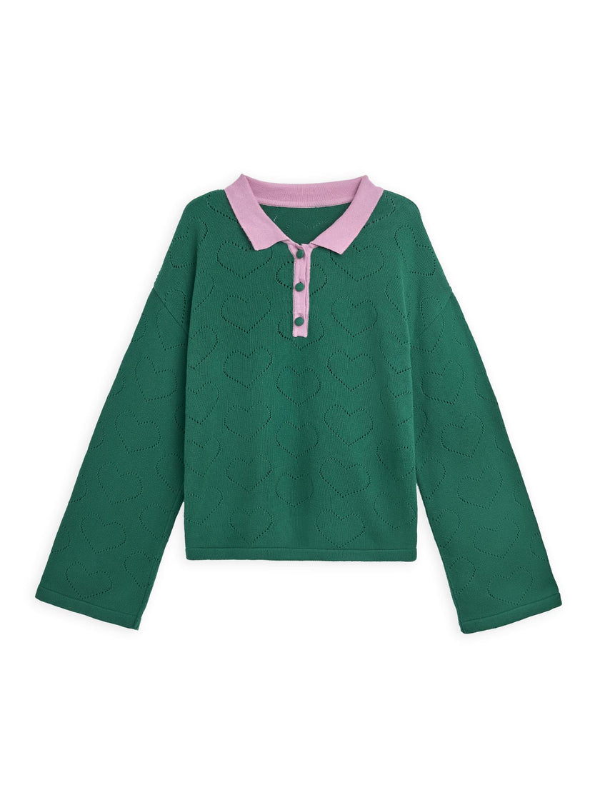 women's cotton sweater - emerald hearts
