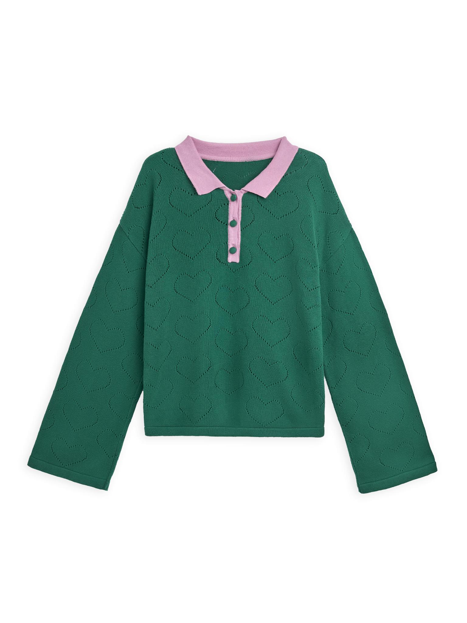 women's cotton sweater - emerald hearts