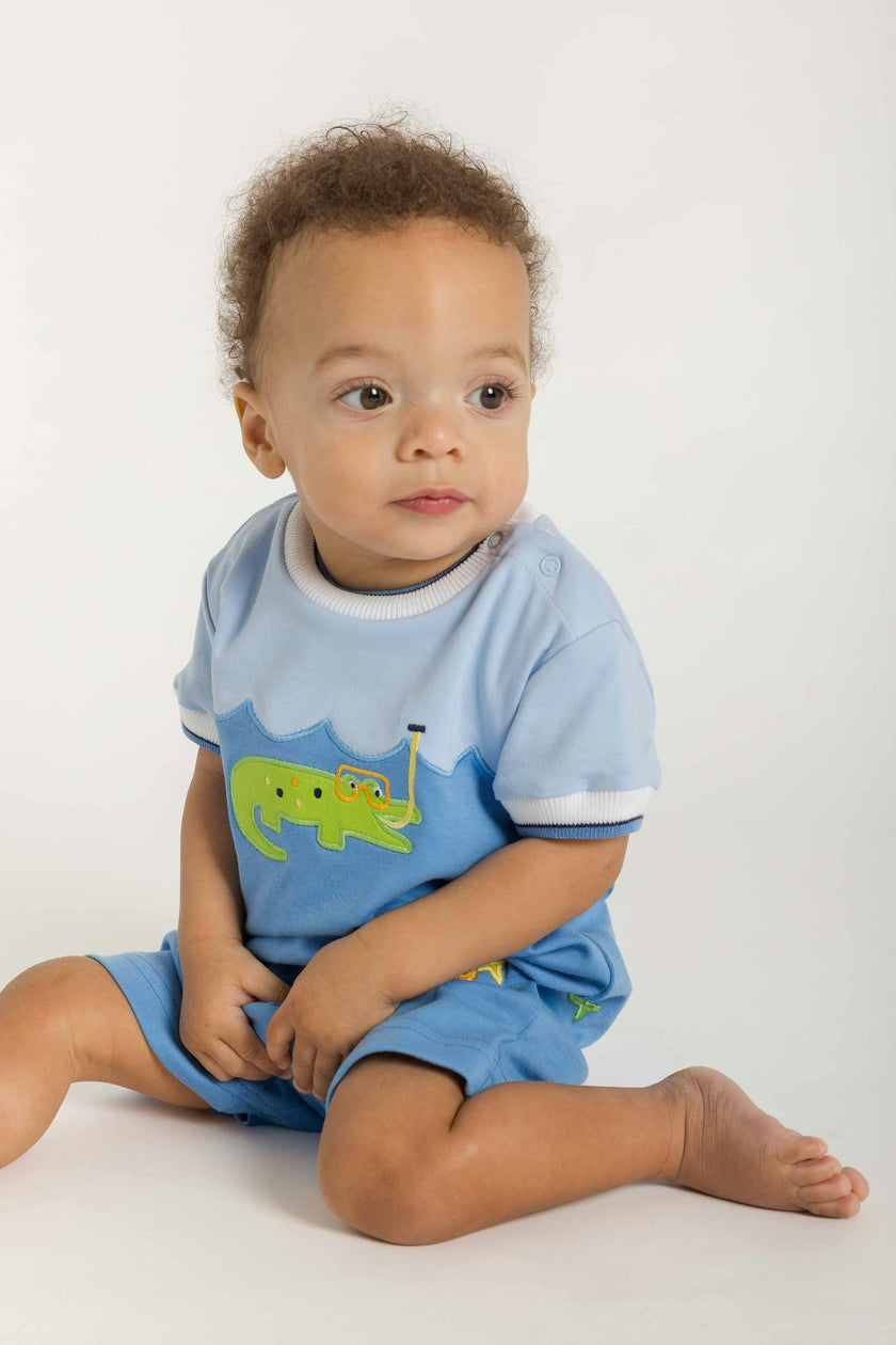 Knit Shortall With Scuba Alligator