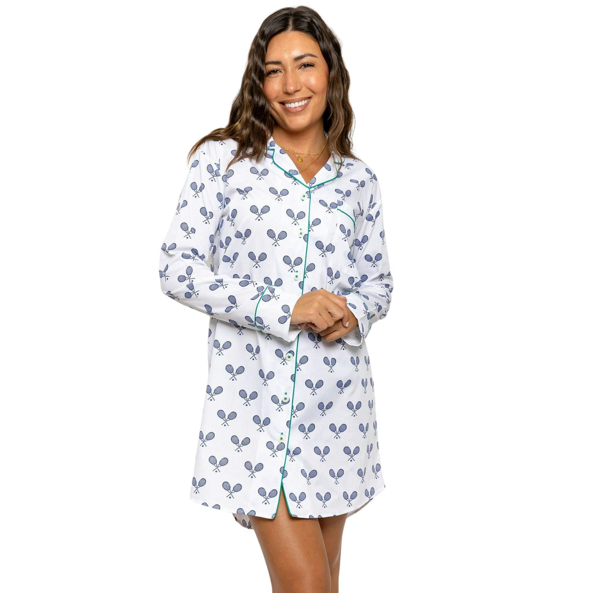 Women's Tennis Navy Night Shirt - Organic Cotton Poplin