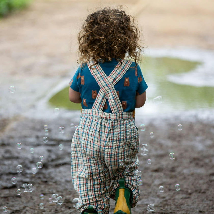 Checked Seersucker Pocket Dungaree Shorts, Multi