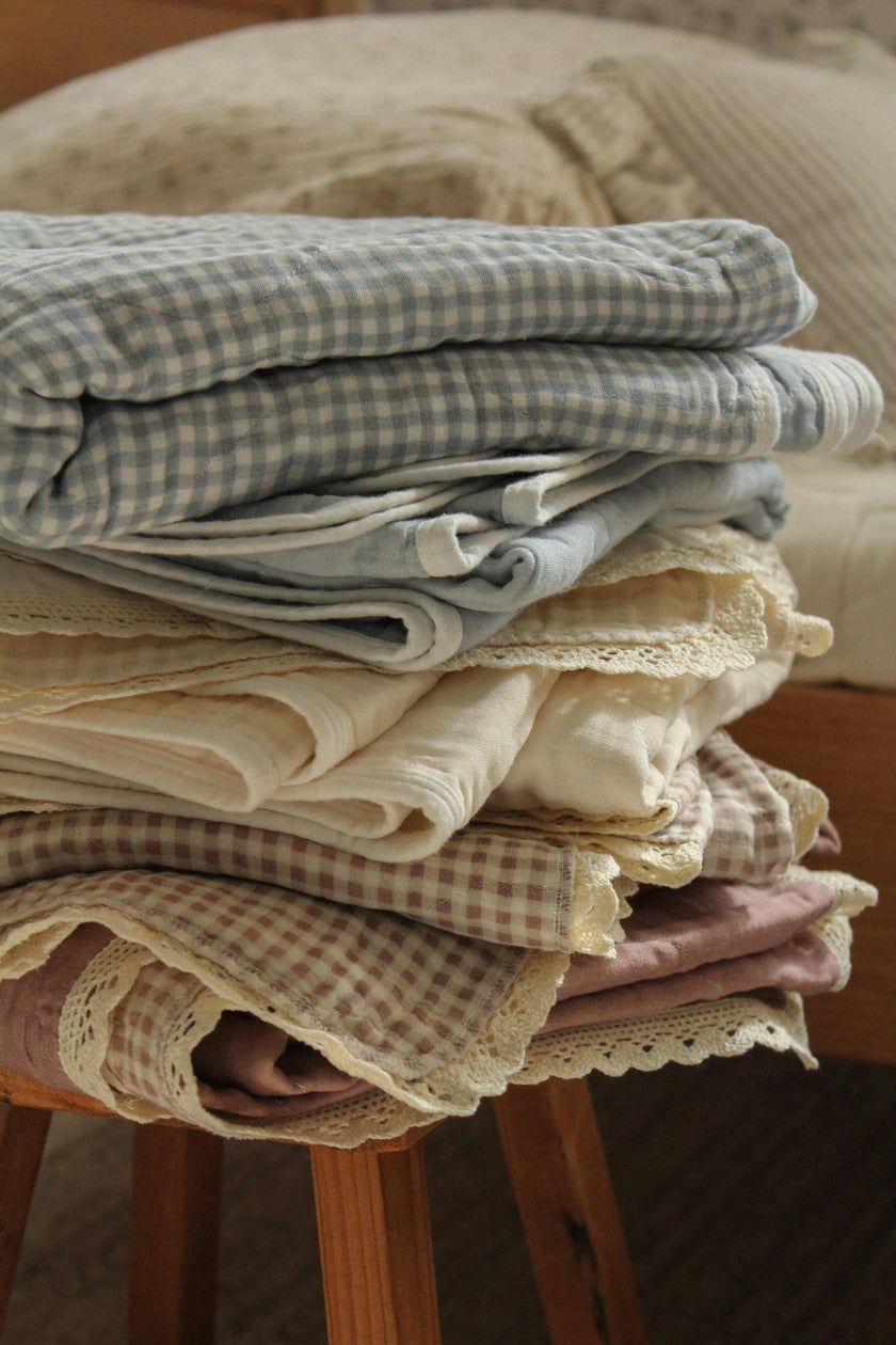 Cream Solids + Gingham Blanket + Bear Lovey SET