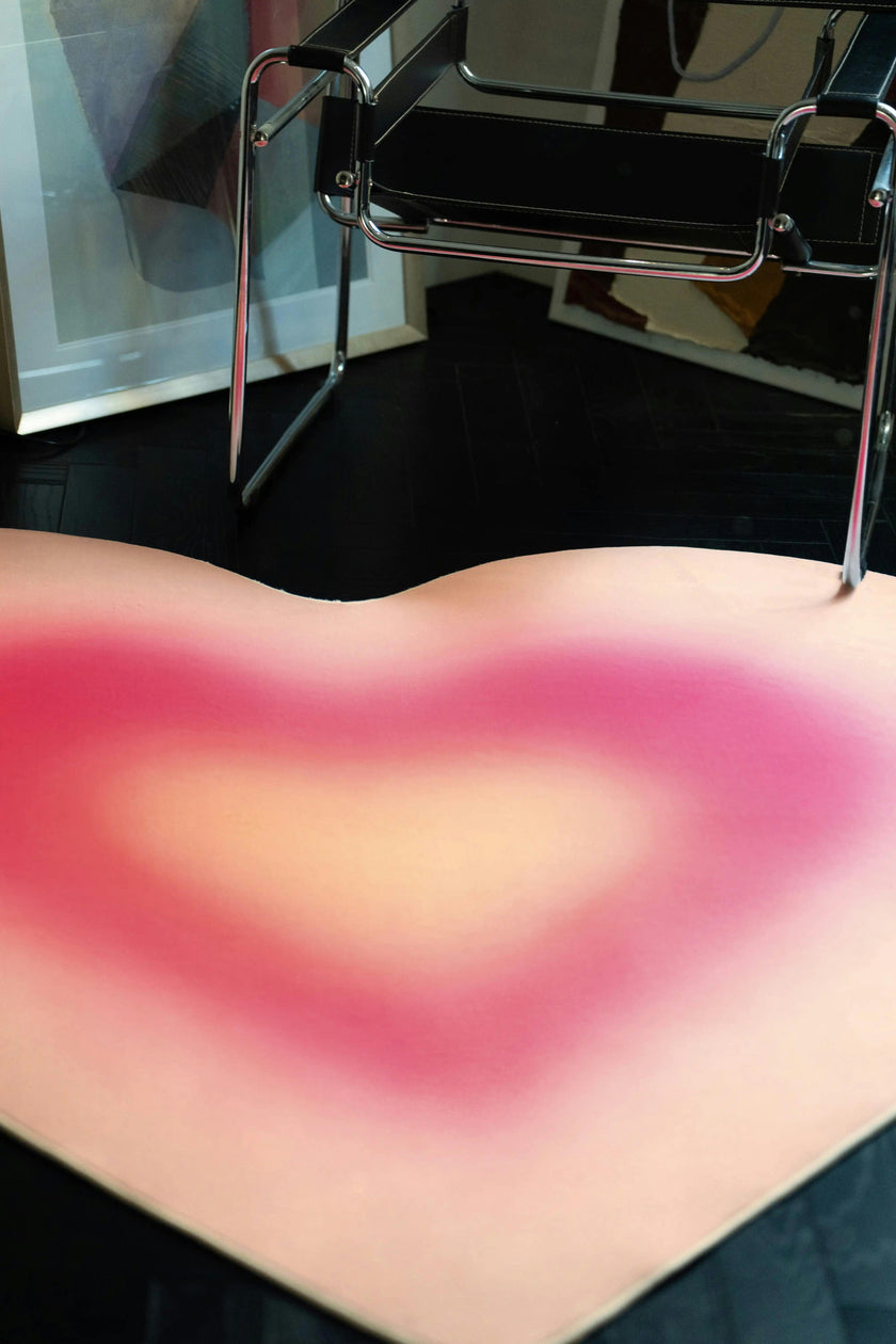Pink Modern Gradient Heart Rug by Juan Marquez